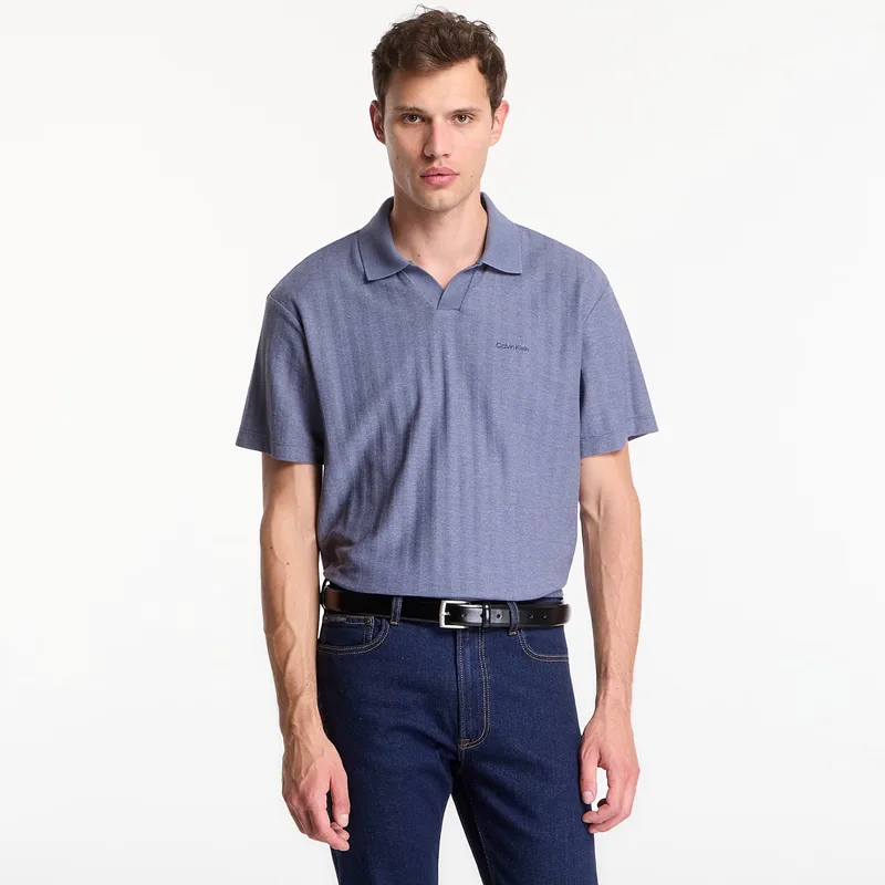 T-shirt Calvin Klein Ss Easy Vertical Stripe Textured Polo Blue Nomad M