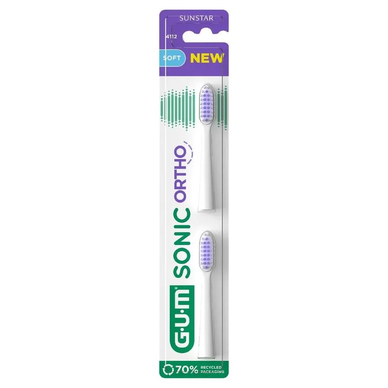 Gum Sonic Ortho Electric Toothbrush Replacement Head Ανταλλακτικές Κεφαλές με Μαλακές Ίνες 2 Τεμάχια