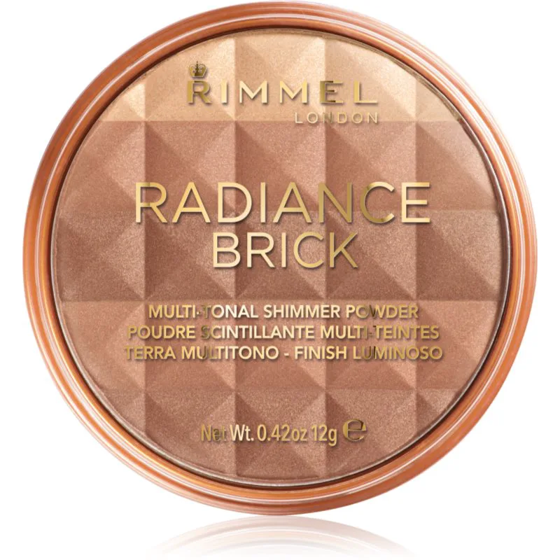 Rimmel Radiance Brick μπρονζερ λαμπρυντική πούδρα απόχρωση 002 Medium 12 γρ
