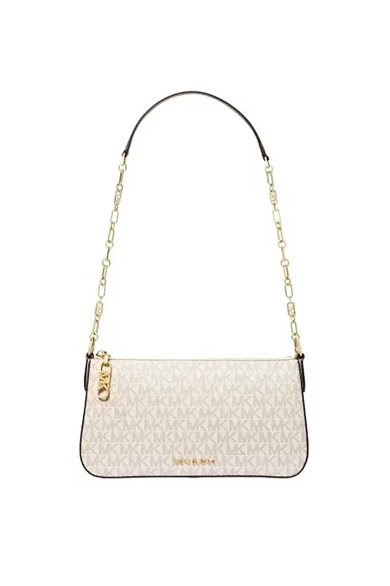 Michael Kors γυναικεία τσάντα ώμου με all-over monogram και μεταλλικό λογότυπο "Claire" - 32S5G8EW6B Εκρού