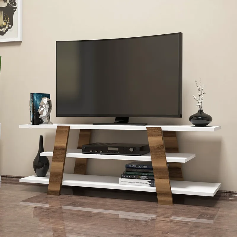 Έπιπλο Τηλεόρασης Flower - Walnut, White 845Hct3038 (120x42x33,6 cm)
