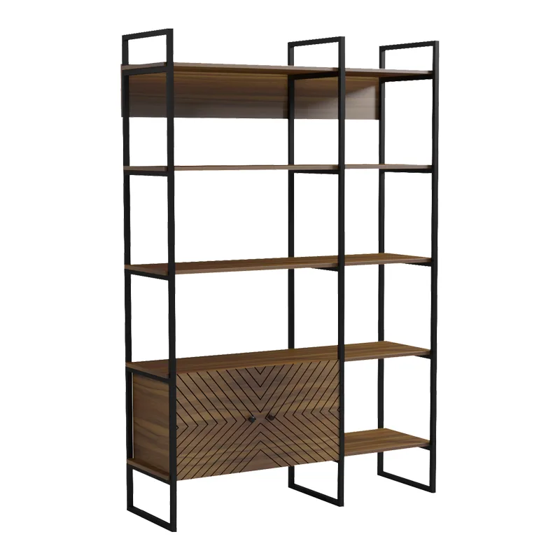 Βιβλιοθήκη Rhombo pakoworld καρυδί-μαύρο 120x35x180εκ - PAKO WORLD - 230-000128