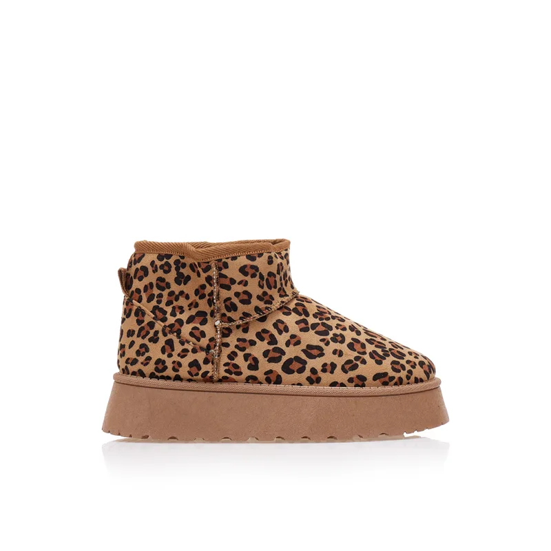 Μποτάκια animal print σουέτ δίπατα με εσωτερική γούνα ΛΕΟΠΑΡ