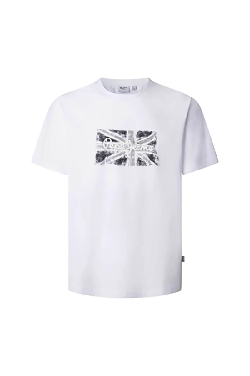 Pepe Jeans ανδρικό T-shirt με logo print Regular Fit "Flag" - PM509720 Λευκό