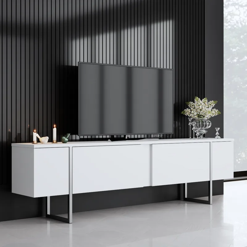 Έπιπλο Τηλεόρασης (180x30x50) A-G Luxe 618BLY1251 White/Silver