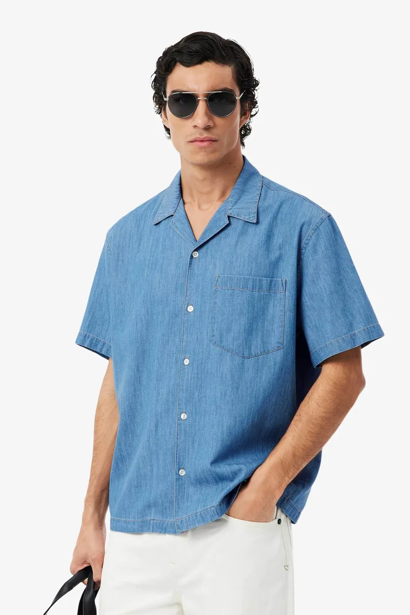 Lacoste ανδρικό denim πουκάμισο με τσέπη και λογότυπο Relaxed Fit - CH1869 Denim Blue
