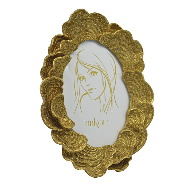 Κορνίζα Οβάλ Με Ανάγλυφα Σχέδια Χρυσό Polyester 10x15cm ANKOR