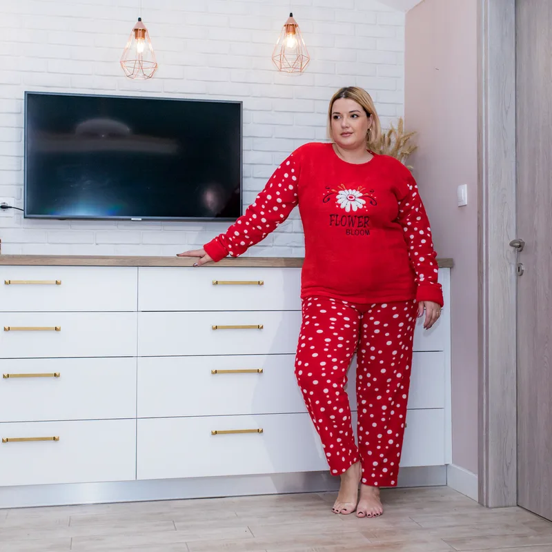 Γυναικεία Πυτζάμα Fleece Plus Size - Κόκκινο