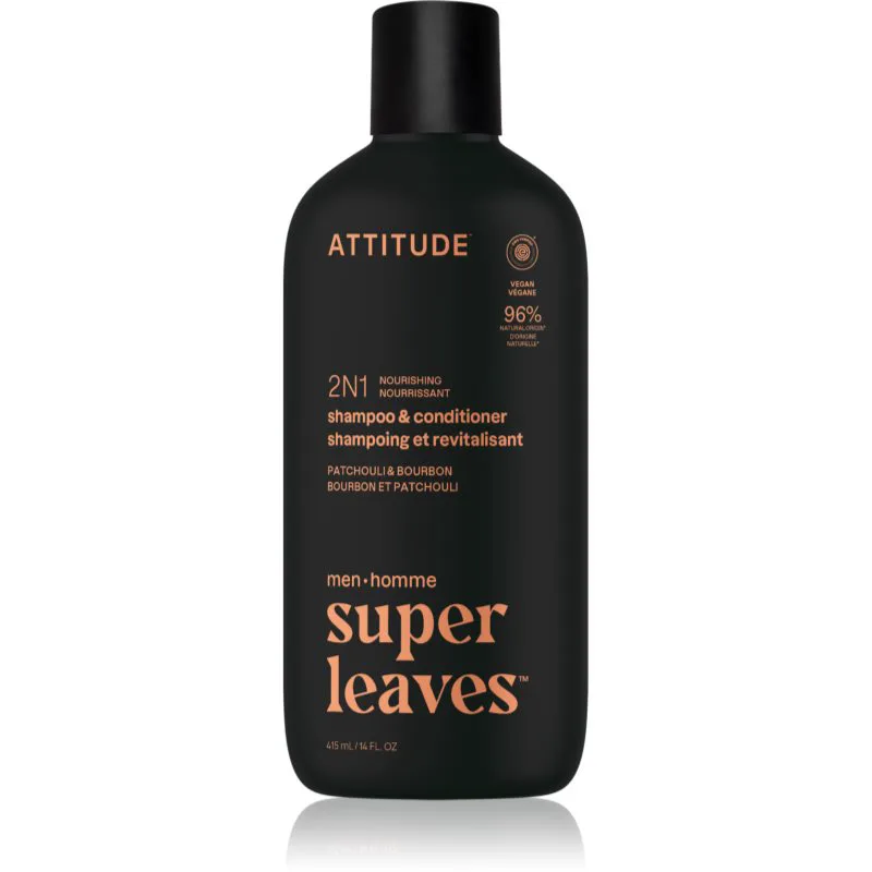 Attitude Super Leaves Men's Shampoo and Conditioner 2-in-1 σαμπουάν και κοντίσιονερ 2 σε 1 για άντρες Patchouli & Bourbon 415 ml