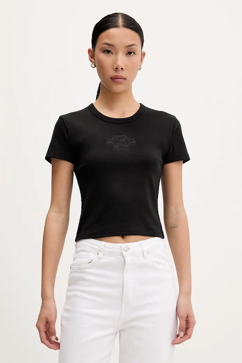 HUGO crop top γυναικείο με βαμβάκι Delanor_4
