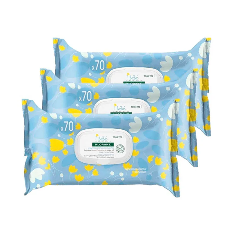 Gentle Cleansing Wipes Klorane Baby Calendula 3x70 units