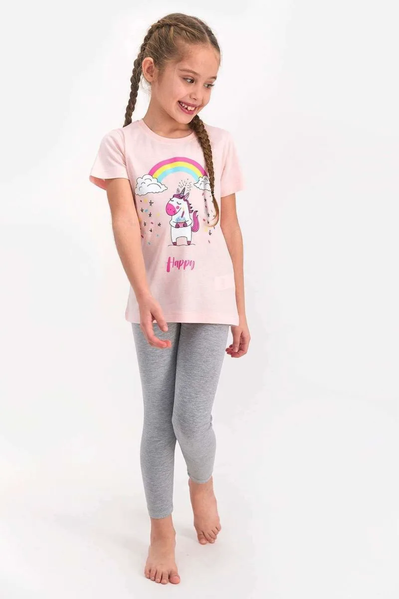 Πιτζάμα παιδική με κολάν Rolypoly Unicorn RP1809-Ροδακινί