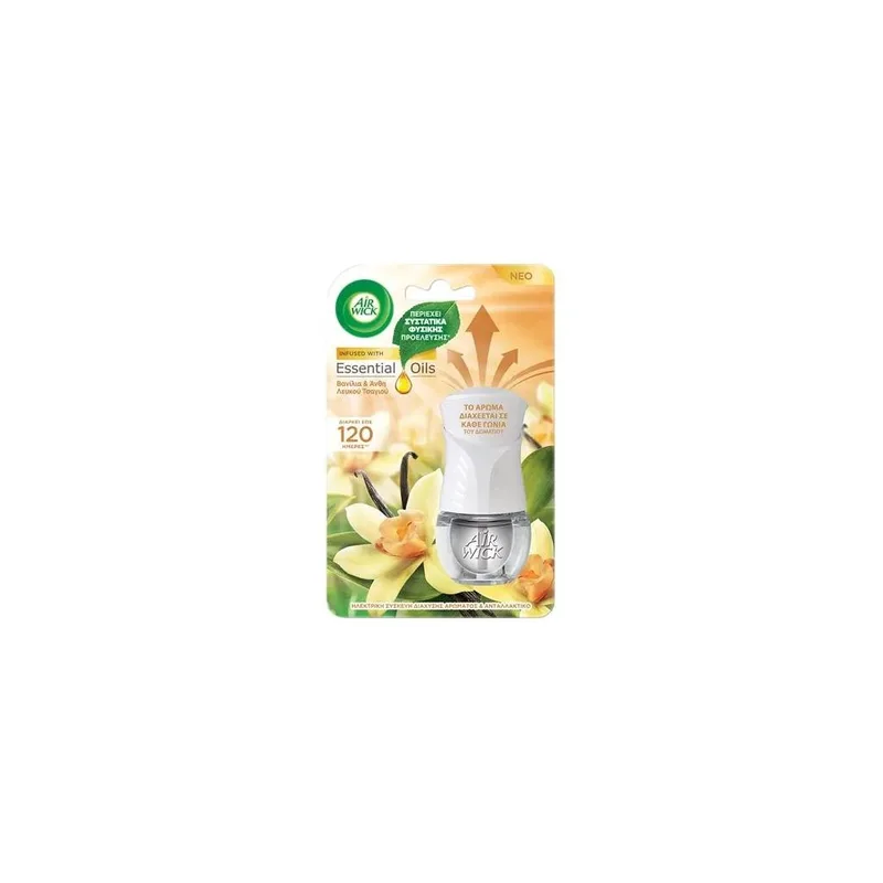 Airwick Essential Oils Ηλεκτρική Συσκευή Αποσμητικού Χώρου & Ανταλλακτικό Βανίλια & Άνθη Λευκού Τσαγιού(19 ml)