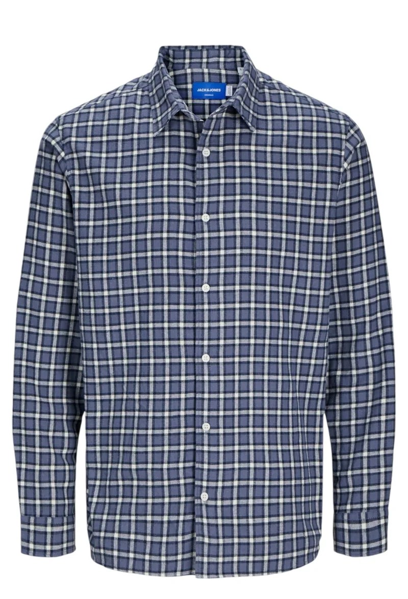 Πουκάμισο Μακρυμάνικο Jack & Jones Jorjoshua Flannel Check 12260776-Nightshadow Blue Ανδρικό