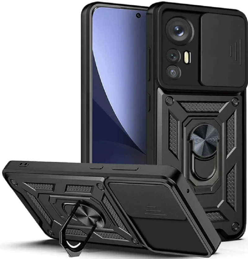 Bodycell Armor Slide - Ανθεκτική Θήκη Xiaomi 12 Pro 5G με Κάλυμμα για την Κάμερα & Μεταλλικό Ring Holder - Black (5206015014710)