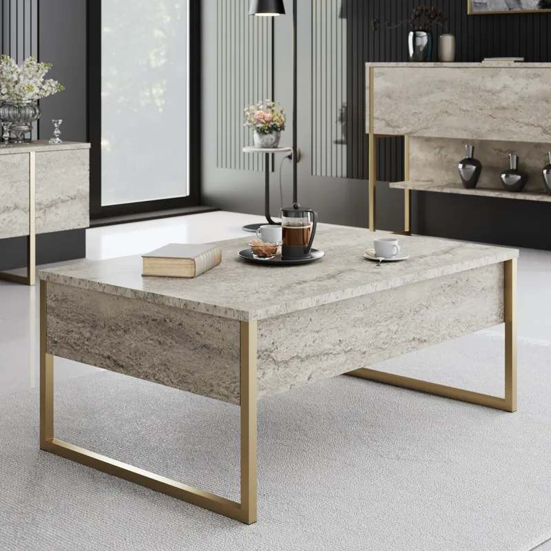 Τραπέζι Σαλονιού Luxe - Travertine, Χρυσό 618Bly1354 (90x40x60)