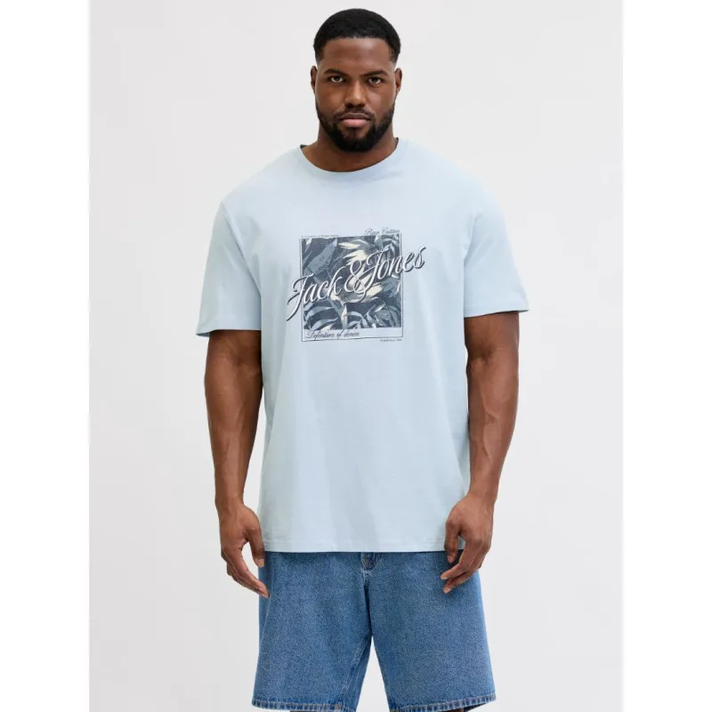 Jack & Jones "Honolulu Shape" T-shirt σε Plus fit γραμμή,με μεταξοτυπία - Celestial Blue