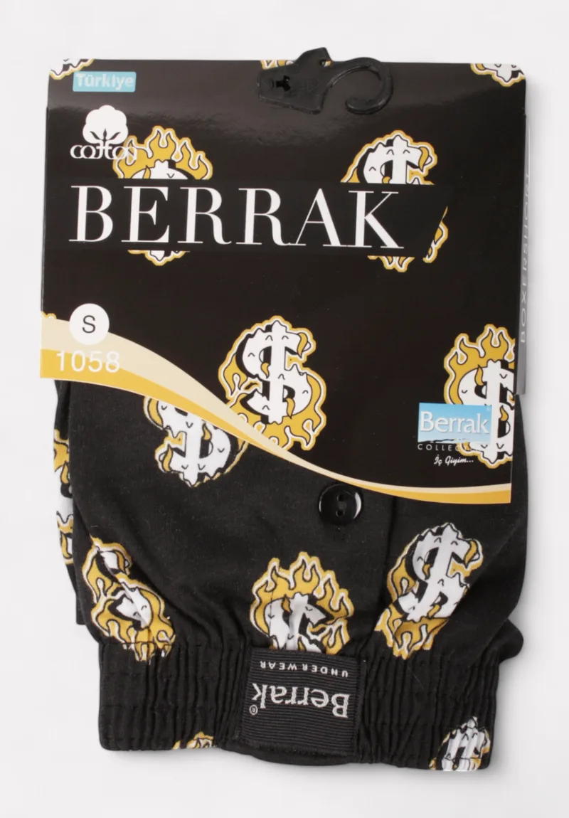 Ανδρικό Μποξεράκι Berrak Flames Dollar με Κουμπί BRK1058-8-Μαύρο