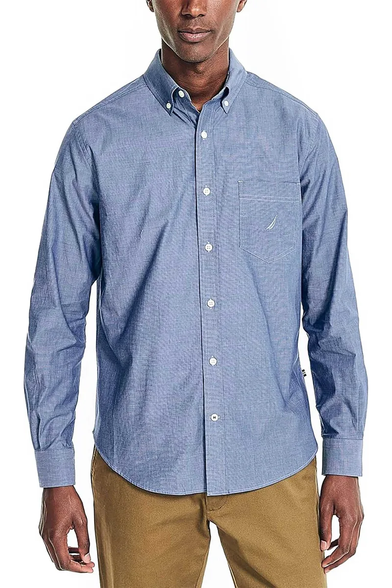 Nautica ανδρικό πουκάμισο button down με τσέπη και κεντημένο λογότυπο Classic Fit - W45126 Μπλε