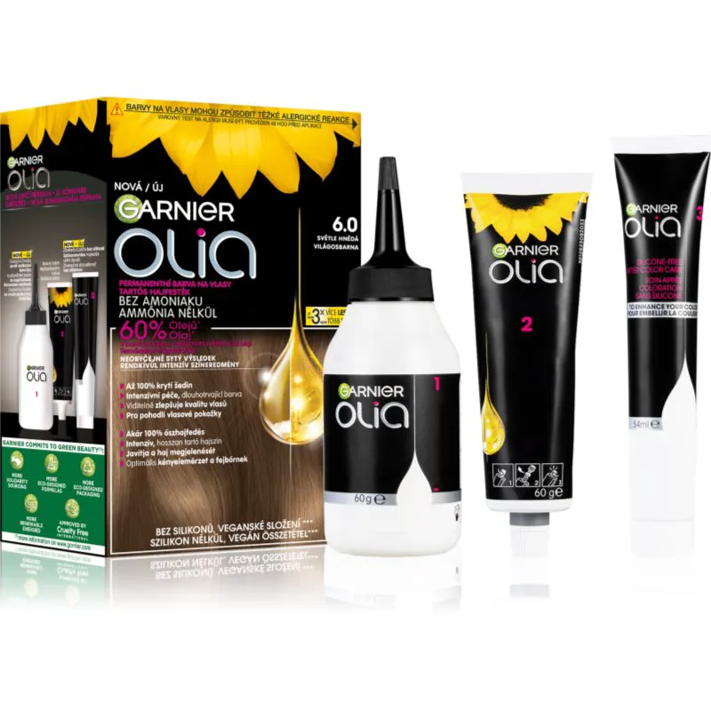 Garnier Olia Big Kit μόνιμη βαφή μαλλιών απόχρωση 6.0 Light Brown 1 τμχ