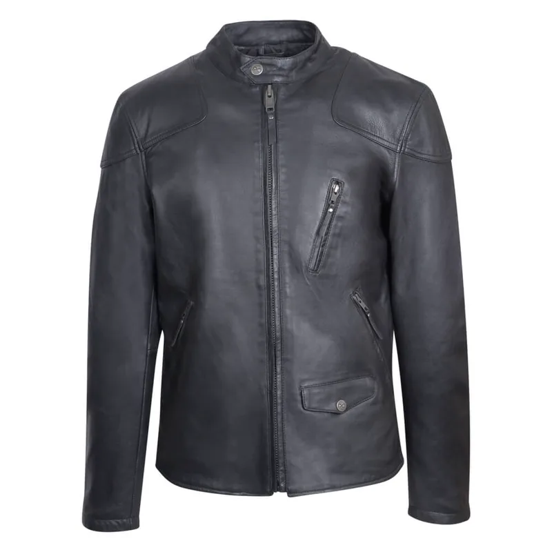 Prince Oliver Racer Jacket Μαύρο 100% Leather (Modern Fit)