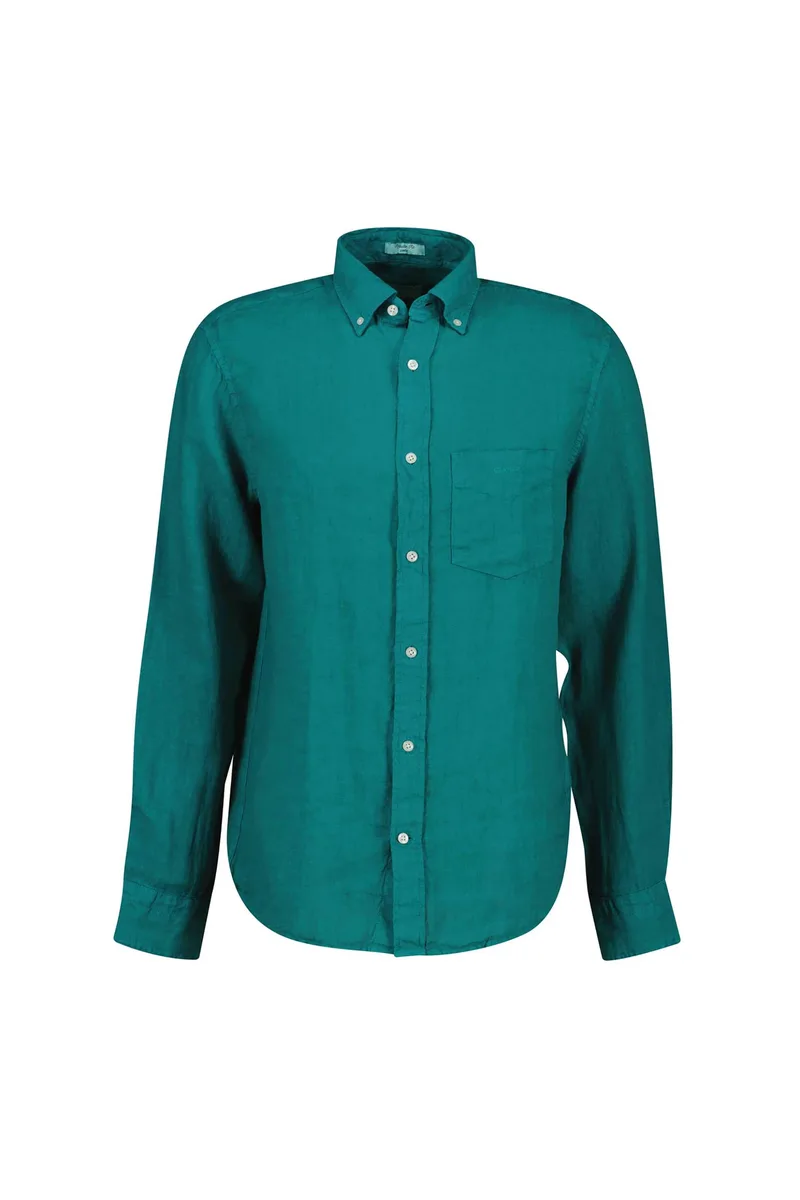 Gant ανδρικό λινό πουκάμισο button down με τσέπη και κεντημένο λογότυπο Regular Fit - 3240120 Πράσινο Aqua