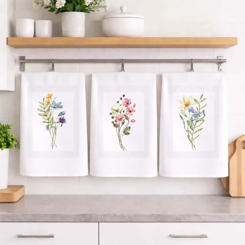 Ποτηρόπανα Κουζίνας Flowers Σετ 3τμχ