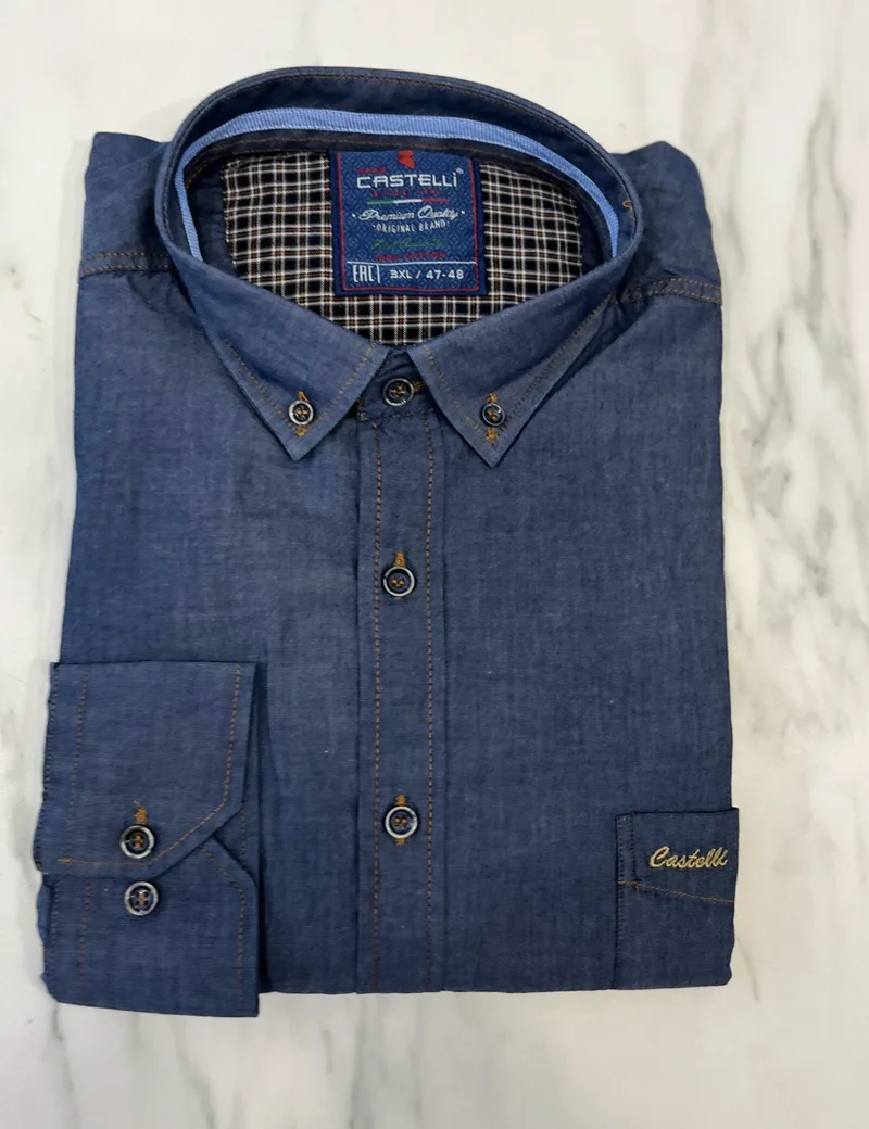 Ανδρικό με denim όψη μακρυμάνικο πουκάμισο με γιακά CA2525