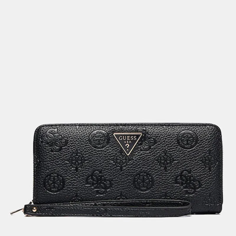 GUESS CRESIDIA II SLG LRG ZIP AROUND ΠΟΡΤΟΦΟΛΙ ΓΥΝΑΙΚΕΙΟ SWPD9888146 BLACK LOGO