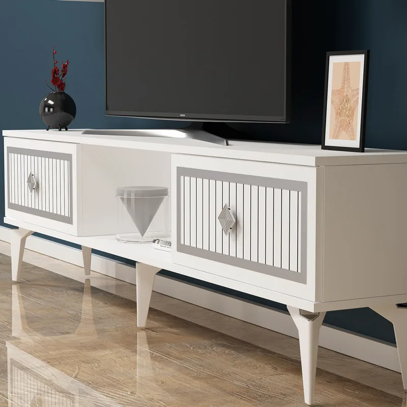 Έπιπλο Τηλεόρασης Nil - White, Silver 475Olv2640 (150x44,6x29,6 cm)