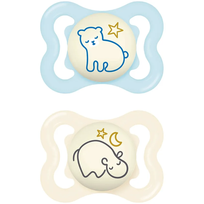 Mam Supreme Night Silicone Soother 2-6m Ορθοδοντική Πιπίλα Σιλικόνης που Λάμπει στο Σκοτάδι 2 Τεμάχια, Κωδ 148S - Γαλάζιο / Κιτρίνο