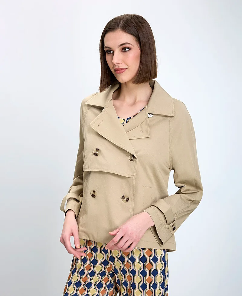 The Fashion People Γυναικείο Κοντό Trench Regular Fit Tencel Μπεζ