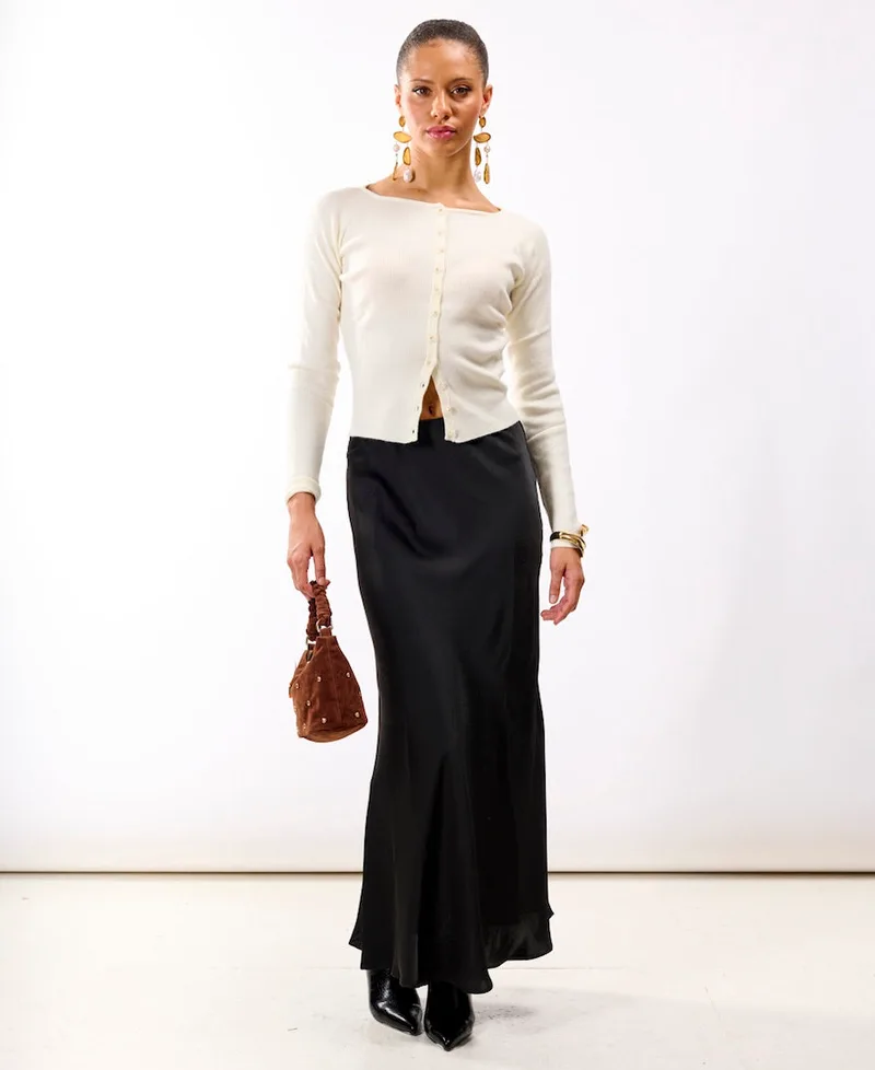 Black Satin Maxi Slip Skirt | Size: 8
