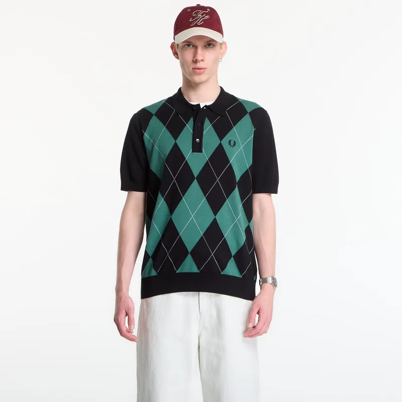 T-shirt Fred Perry Argyle Knitted Shirt Black M