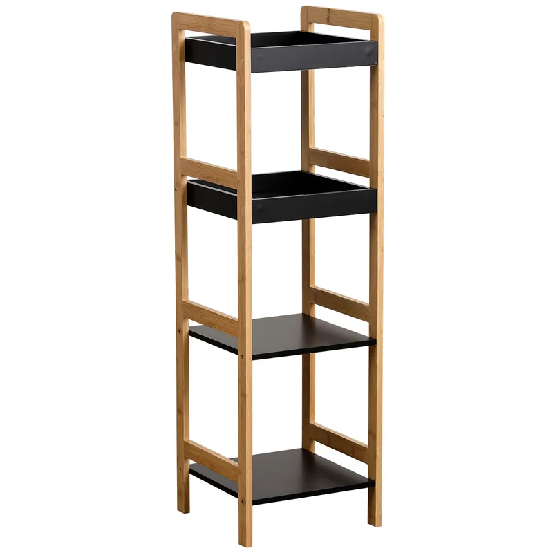 Ραφιέρα 4 Θέσεων Bamboo-MDF Μπεζ-Μαύρη 34x33x110εκ. MRShome 1147000 (Υλικό: Mdf, Χρώμα: Μαύρο) - sealskin - sl-DS-1147000