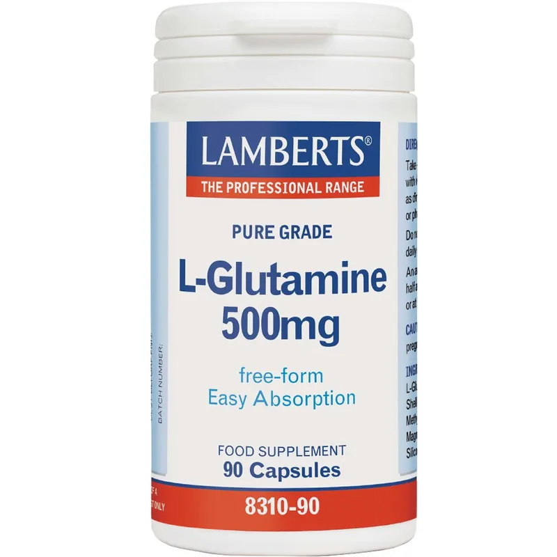 Lamberts L-Glutamine Συμπλήρωμα Διατροφής Γλουταμίνης για Μυϊκή Αποκατάσταση Κατά Εντερικών Φλεγμονών 500mg, 90caps