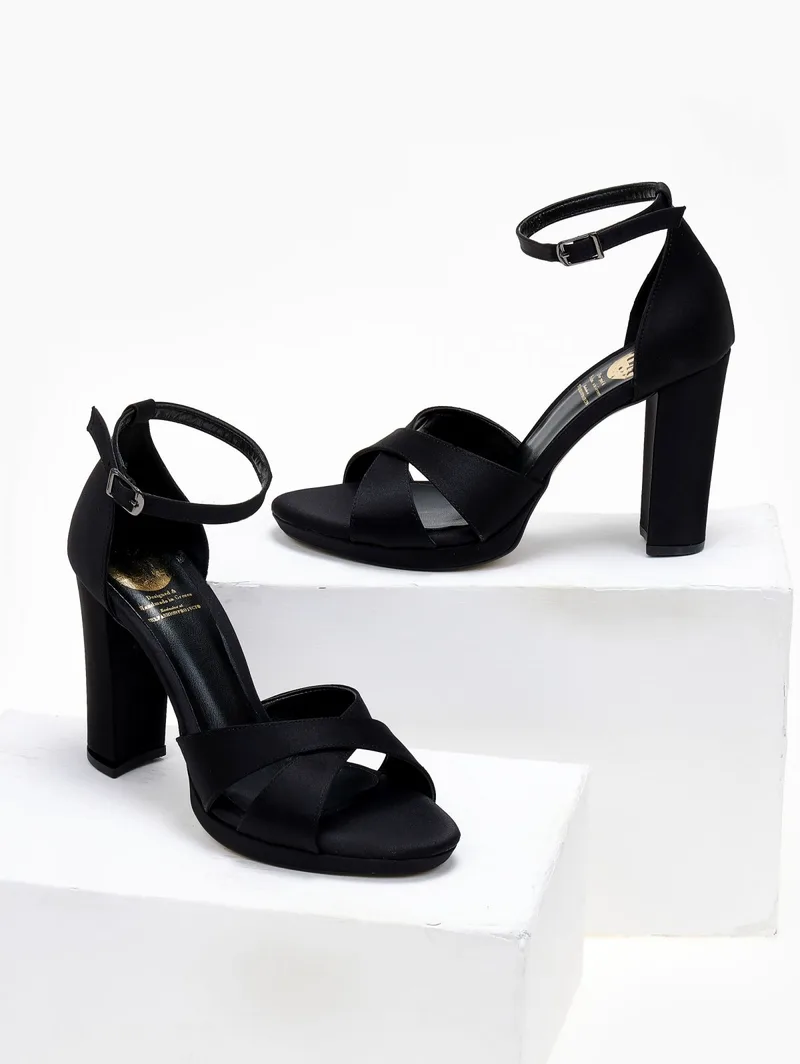 TFP Satin Ankle Strap Sandals - 502 - Black
