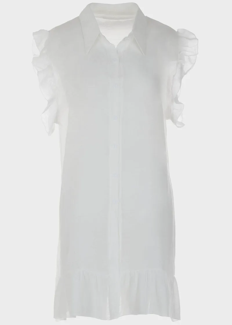 Γυναικείο καφτάνι μονόχρωμο με βολάν.Summer Collection ΛΕΥΚΟ