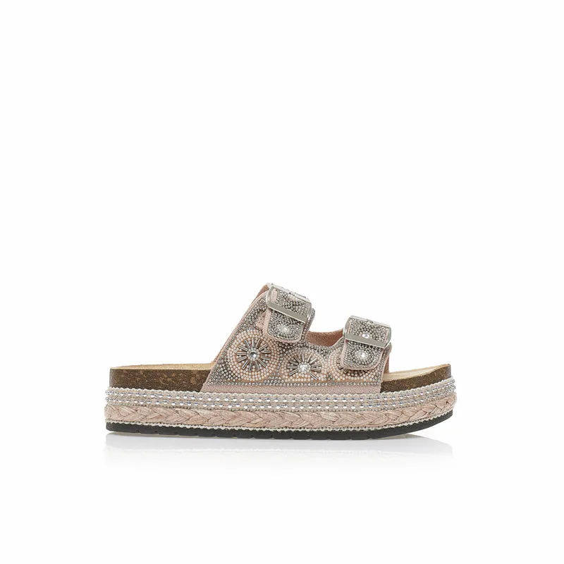 Εσπαντρίγιες flatforms ροζ με ιδιαίτερο σχέδιο και στρας ΡΟΖ