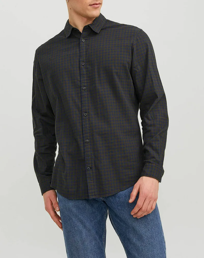 JACK&JONES ΠΟΥΚΑΜΙΣΟ JJEGINGHAM TWILL SHIRT 12181602-FOREST NIGHT DarkGreen