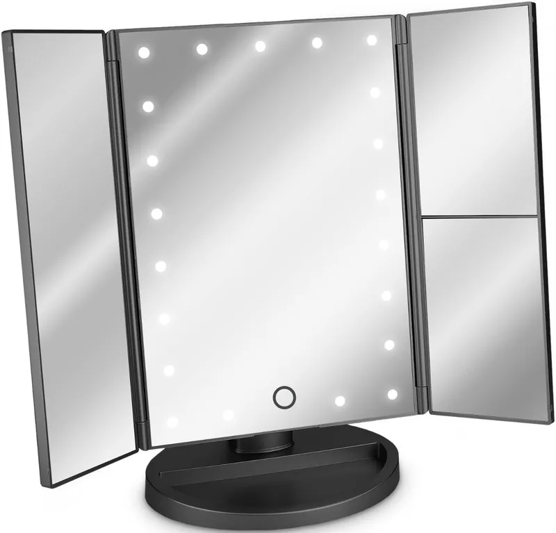 Navaris LED Foldable Cosmetic Mirror - Αναδιπλούμενος Μεγεθυντικός 1x / 2x / 3x Φωτιζόμενος LED Καθρέπτης Μακιγιάζ με Βάση και Αισθητήρα Αφής - Black (43457.47)
