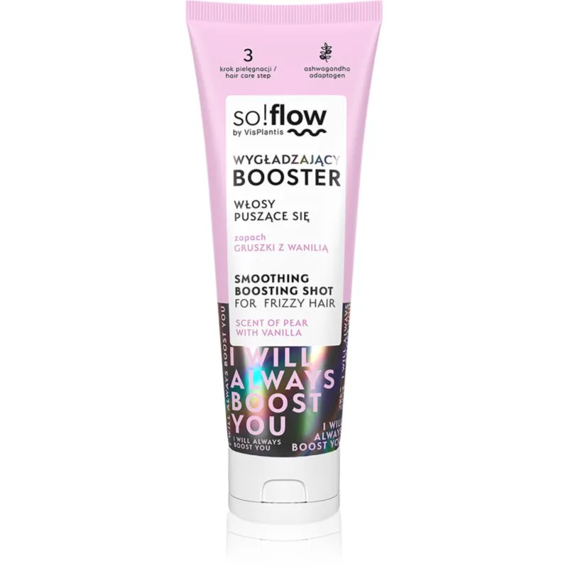 so!flow Frizzy and Dry Hair Smoothing Boosting Shot λειαντικός ορός για την αντιμετώπιση του κρεπαρίσματος μαλλιών 75 ml