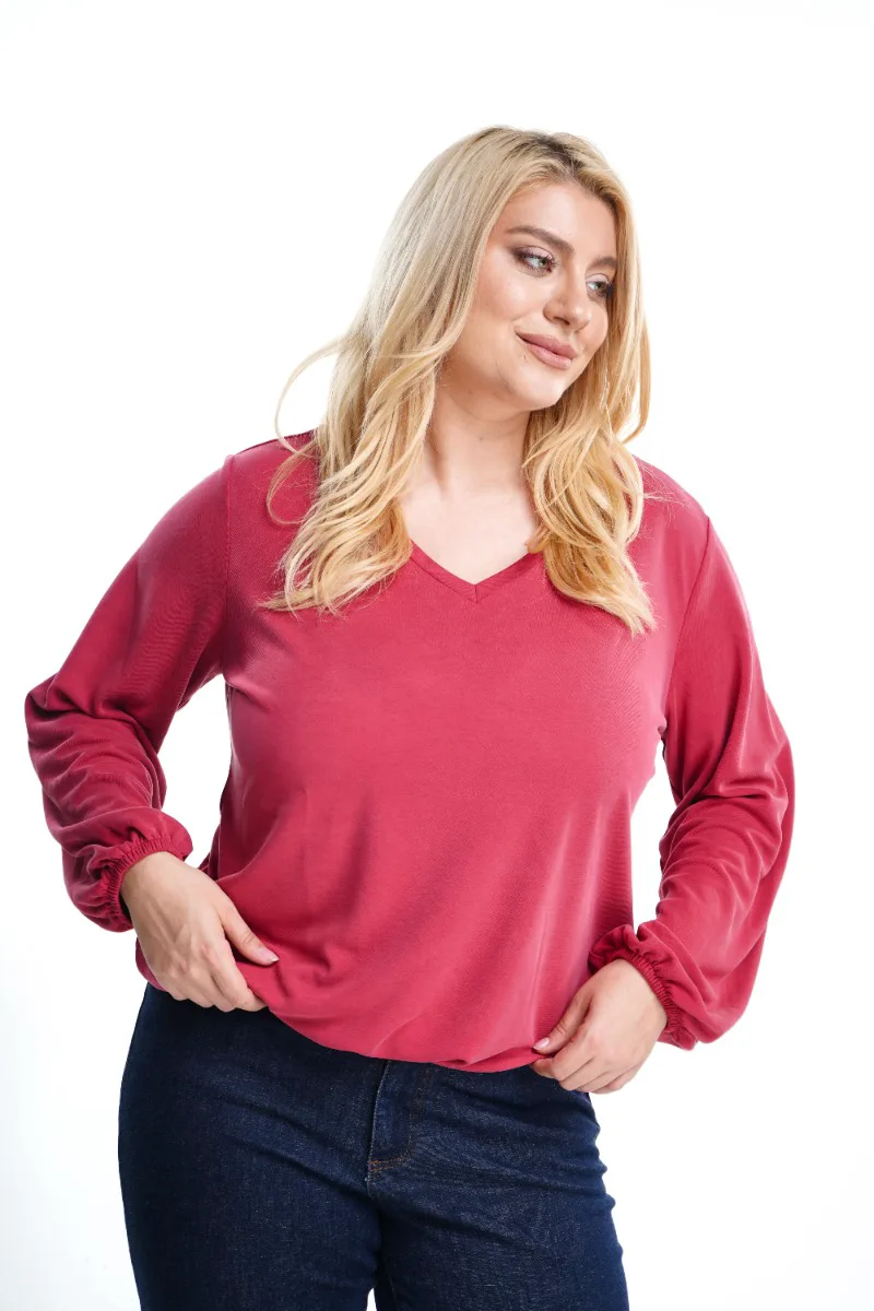 Μπλούζα plus size cupro με κορδόνι σε ροδί χρώμα