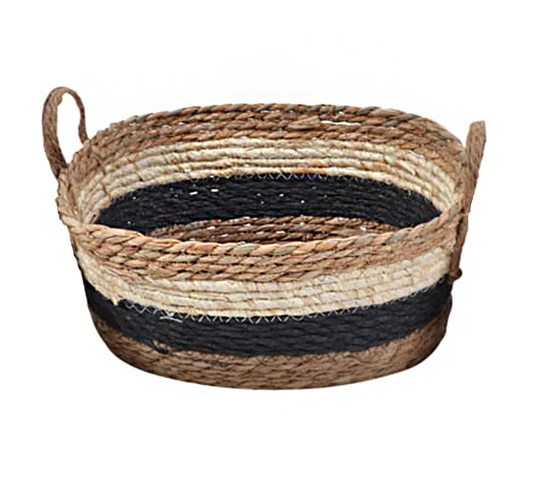 Καλάθι Ψάθα Seagrass Οβάλ Τρίχρωμο Μπεζ 28cm