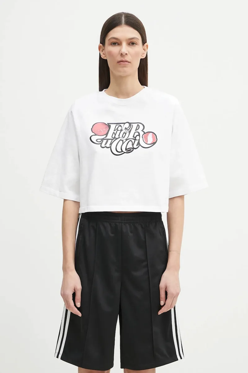 Βαμβακερό μπλουζάκι Fiorucci Curly Lollipop Logo Cropped Padded