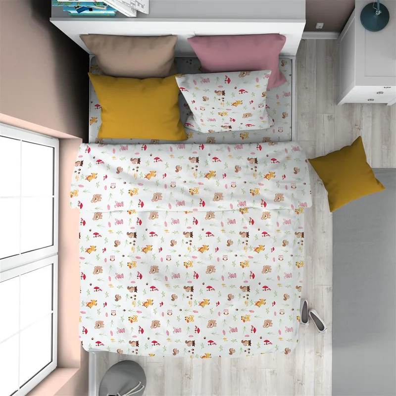 Παπλωματοθήκη Εμπριμέ kids Forest Animals 571 160X240 White-Ροζ 100% Cotton