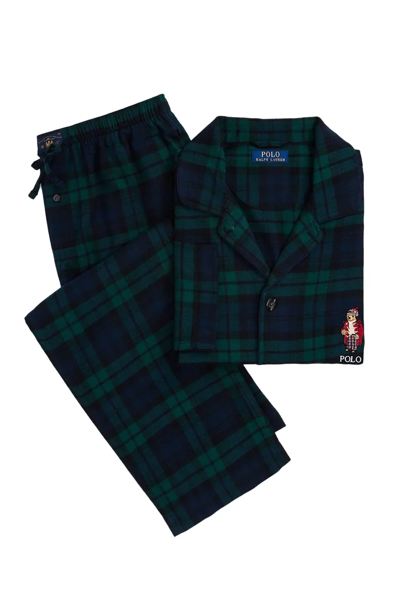 ΑΝΔΡΙΚΗ ΠΙΤΖΑΜΑ ΜΑΚΡΥΜΑΝΙΚΗ SET POLO BEAR PLAID FLANNEL ΜΑΥΡΟ