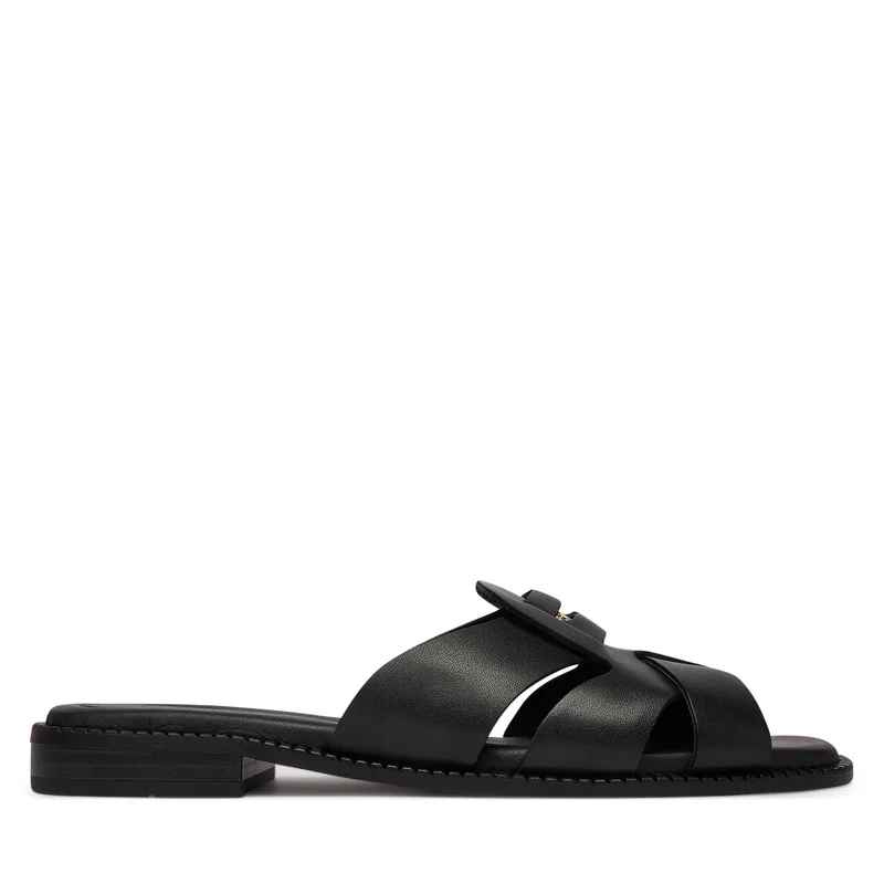 Παντόφλες Tommy Hilfiger Leather Crest Square Toe Sandals FW0FW09126 Μαύρο