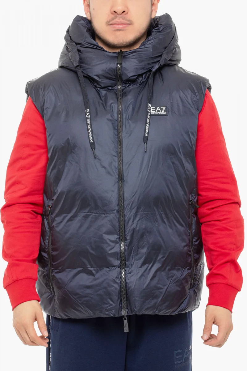 EMPORIO ARMANI ΜΠΟΥΦΑΝ ΑΜΑΝΙΚΟ REVERSIBLE HOODIE LOGO ΜΠΛΕ