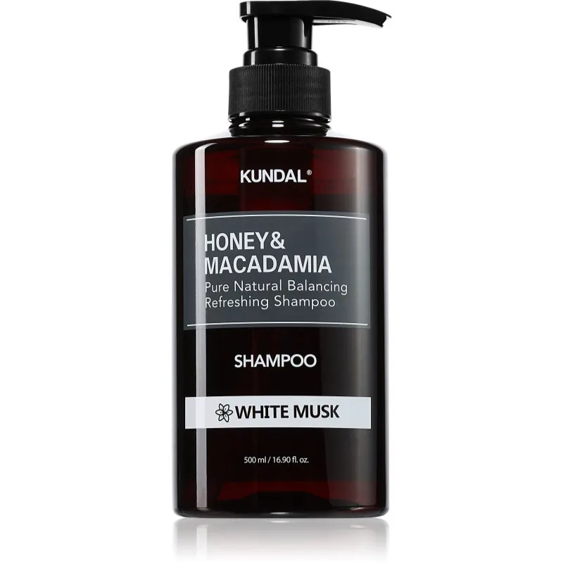 KUNDAL Honey & Macadamia White Musk φυσικό σαμπουάν για ξηρά και κατεστραμμένα μαλλιά 500 ml